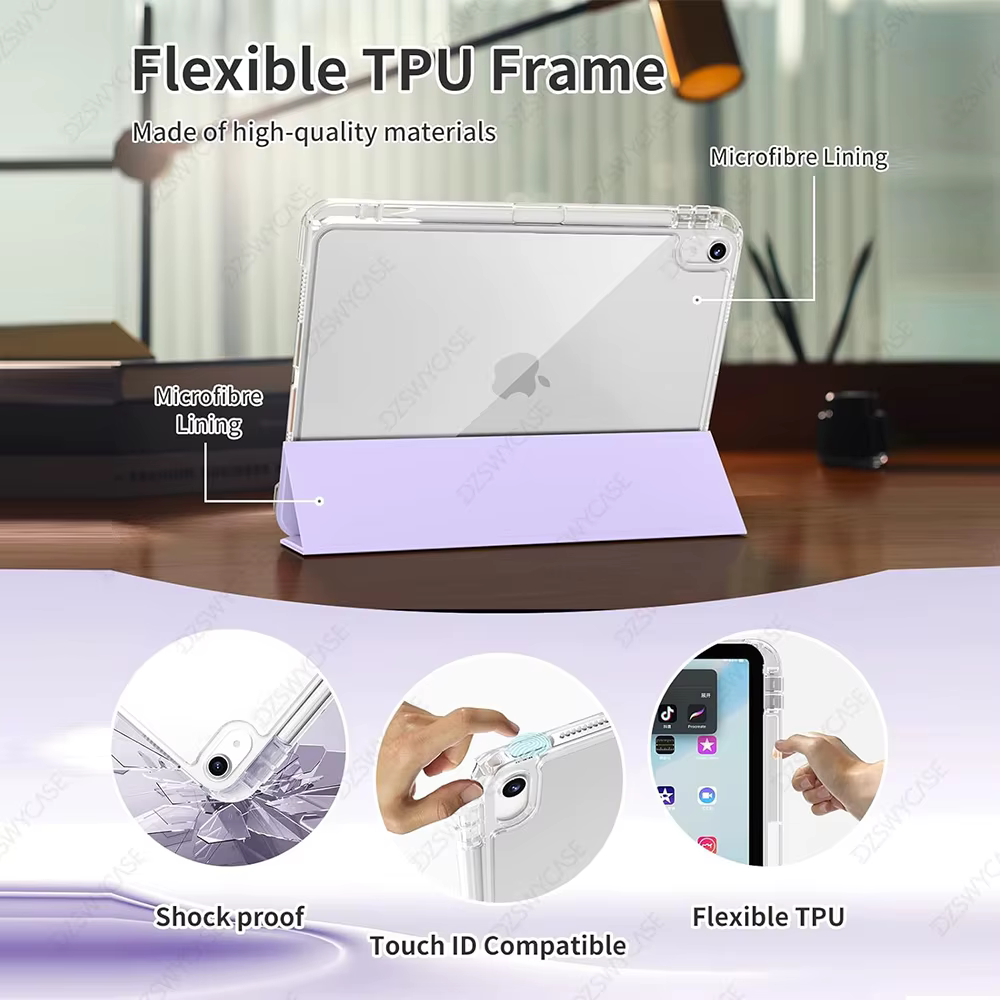 Étui transparent pour iPad 10e génération 10.9 A16, 11e génération Air 11 13 M2 M3 Pro 11 12.9 13 M4 Mini 7 6 9/8/7e génération 10.2 6/5e génération 9.7 avec support pour Apple Pencil