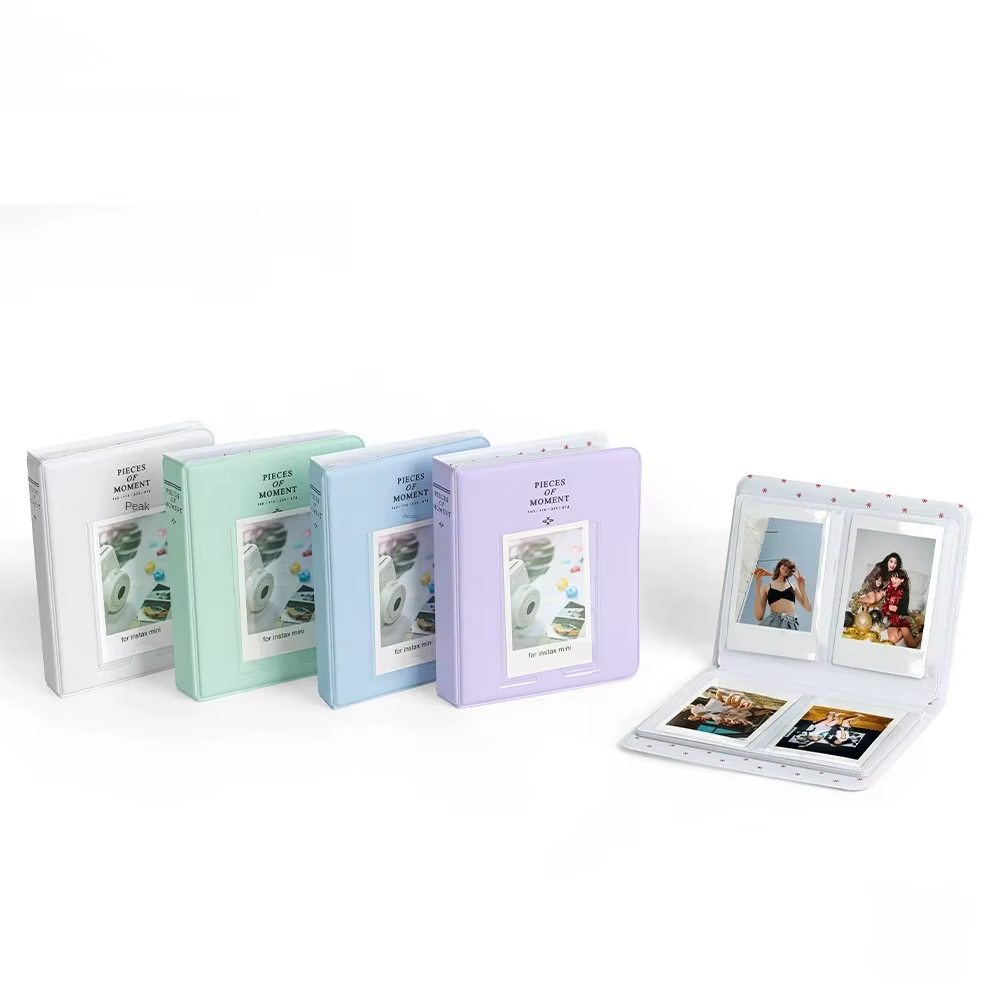 Album photo Instax Mini de 16 pages et 64 pièces – Contient des films Fujifilm 12/11/9, album de mariage Polaroid, étui à pochettes transparentes