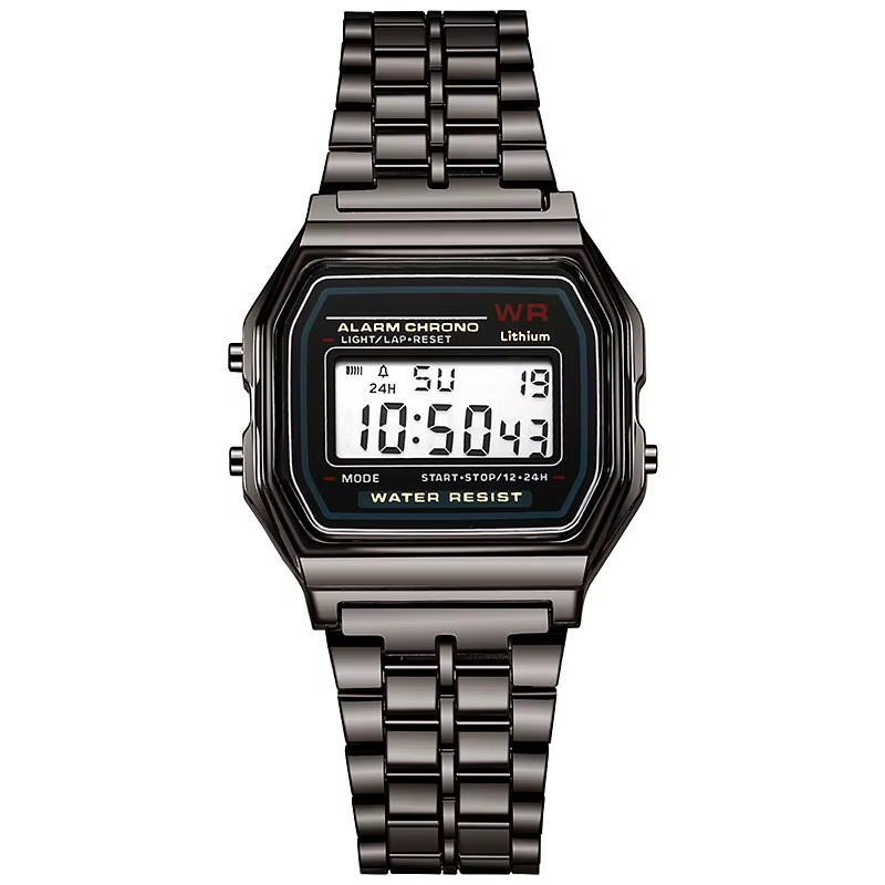 Montres de luxe en or rose pour hommes et femmes, affichage numérique électronique, horloge de style rétro