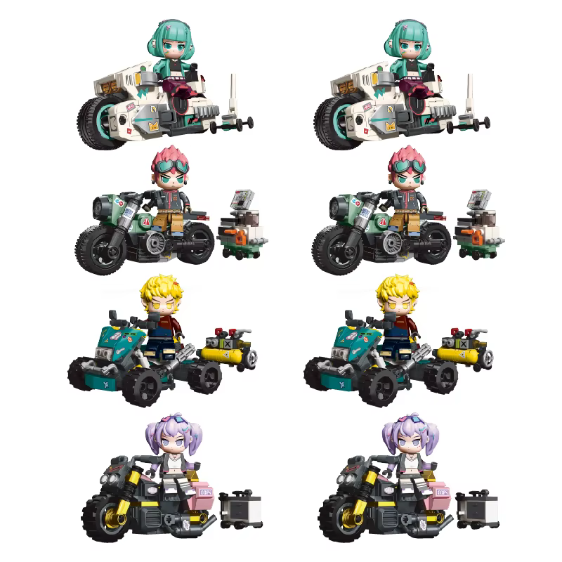4 styles de figurines miniatures de motards cyberpunk et blocs de construction de motos |   Jouets en briques d'anime à collectionner pour enfants et adultes