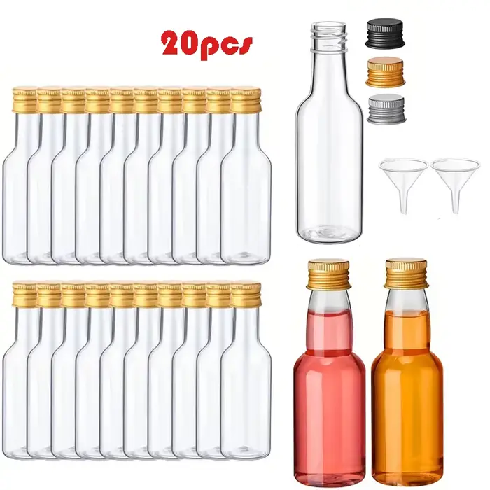 20 mini bouteilles de vin avec couvercle doré, argent ou noir, petites tasses en plastique de 1,7 oz