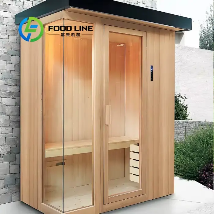 Cabine de sauna extérieure individuelle, design compact et autonome pour une relaxation personnelle 