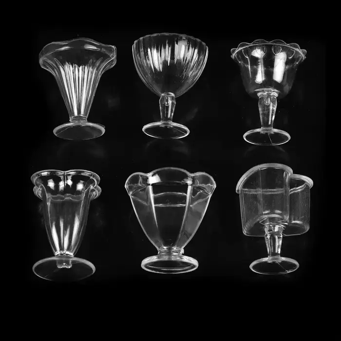 Mini coupe à vin transparente en plastique, 6 pièces/ensemble, pour crème glacée, Sundae, beurre, dé