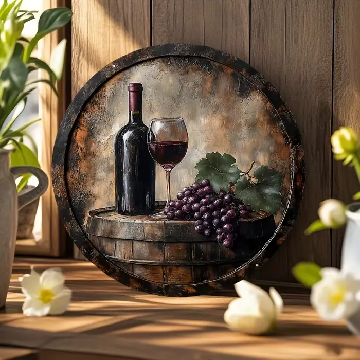 Panneau vintage en bois pour cave à vin - 20,32 x 20,32 cm Art mural rustique avec motif de raisins 