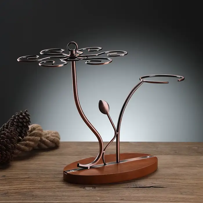 Casier à vin en bois massif avec support de carafe intégré support de verre suspendu créatif support