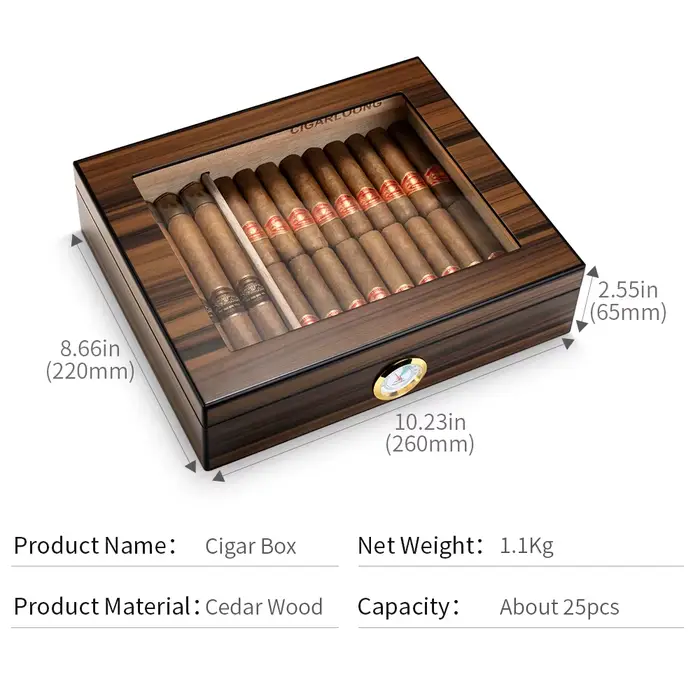 Humidificateur de cigares en cèdre espagnol, boîte à cigares avec hygromètre avec étagères pour le s