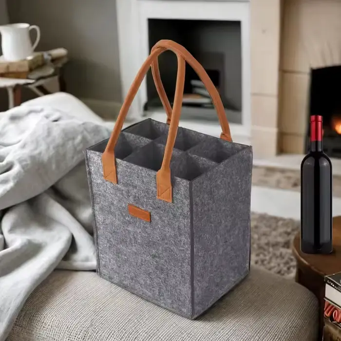 Porte-vin de 6 bouteilles avec séparateur, fourre-tout de rangement de vin en feutre, sac cadeau de 