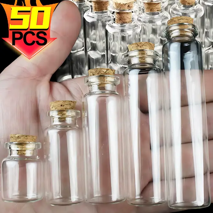 50/10 pièces MIni bouteilles en verre avec bouchons en liège bricolage décoration