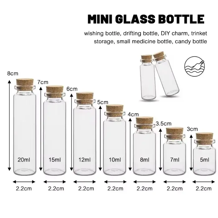 50/10 pièces MIni bouteilles en verre avec bouchons en liège bricolage décoration