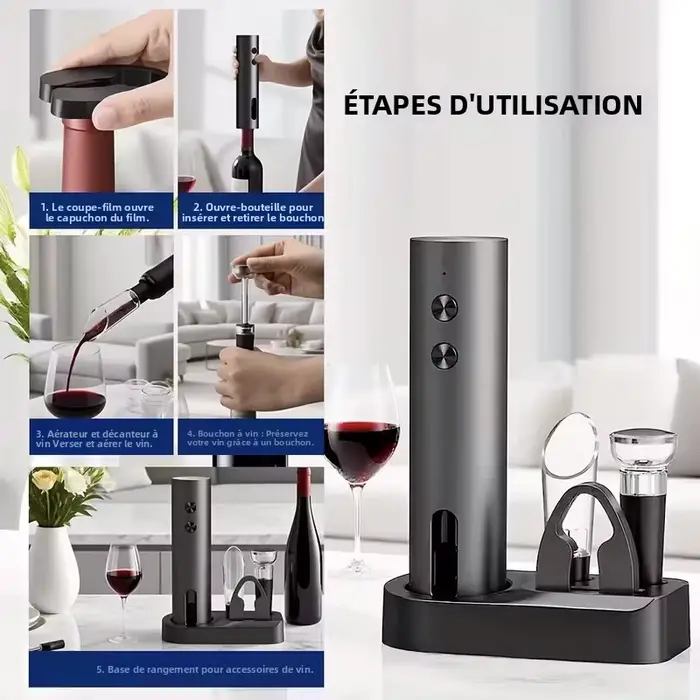 Ouvre-bouteille électrique Rechargeable avec coupe-feuille