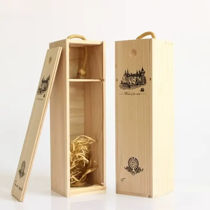Boîte à vin en bois à bouteille unique avec couvercle