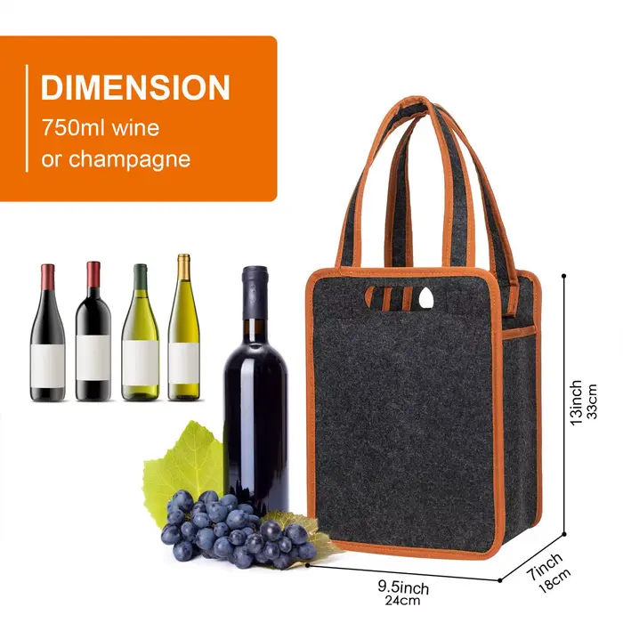 Sac isotherme réutilisable en feutre pour 6 bouteilles de vin – Idéal pour barbecue