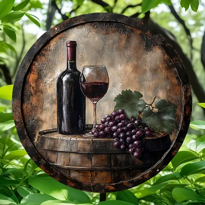 Panneau vintage en bois pour cave à vin - 20,32 x 20,32 cm Art mural rustique avec motif de raisins et de bouteilles de vin - Finition patinée, style Boho