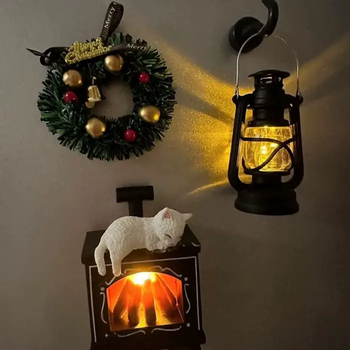 Mini réfrigérateur cheminée pour chat avec veilleuse LED créative pour la décoration de la maison