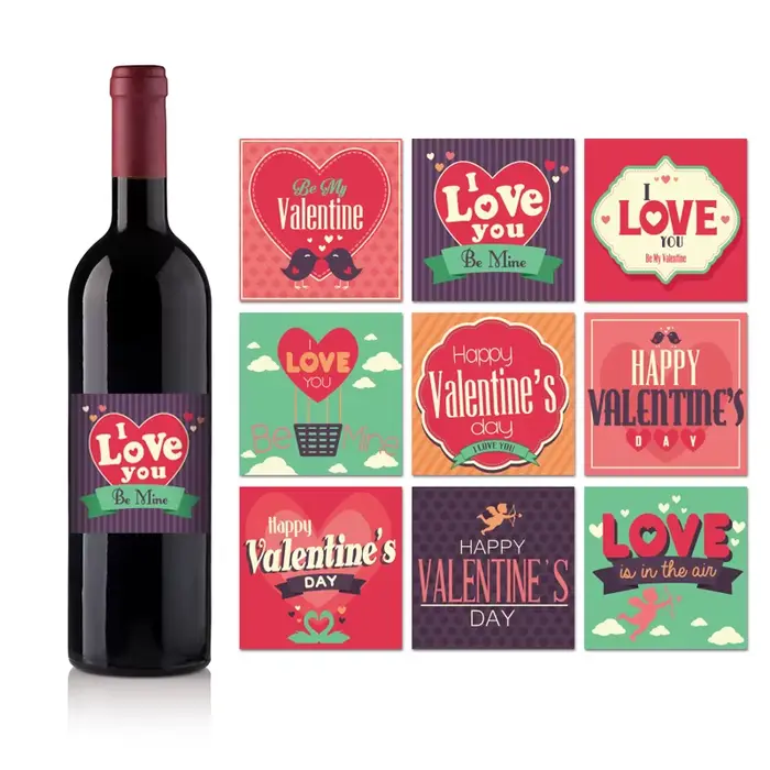 Autocollants pour bouteilles de vin de la saint-valentin