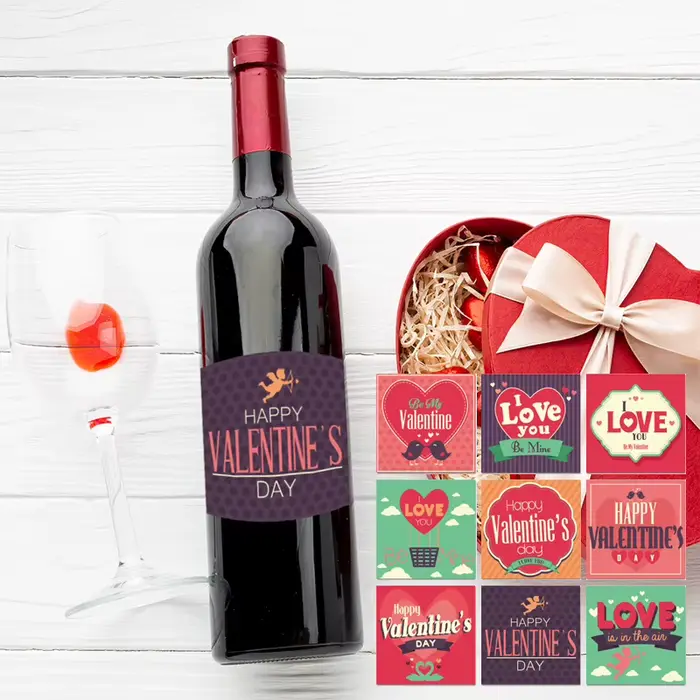 Autocollants pour bouteilles de vin de la saint-valentin