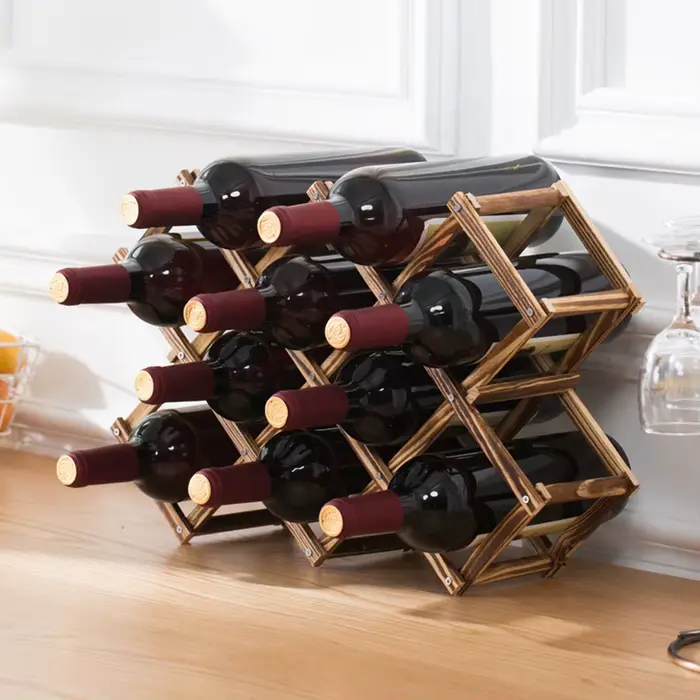 Casier à vin en bois supports de stockage de vin comptoir 10 bouteilles pliable autoportant
