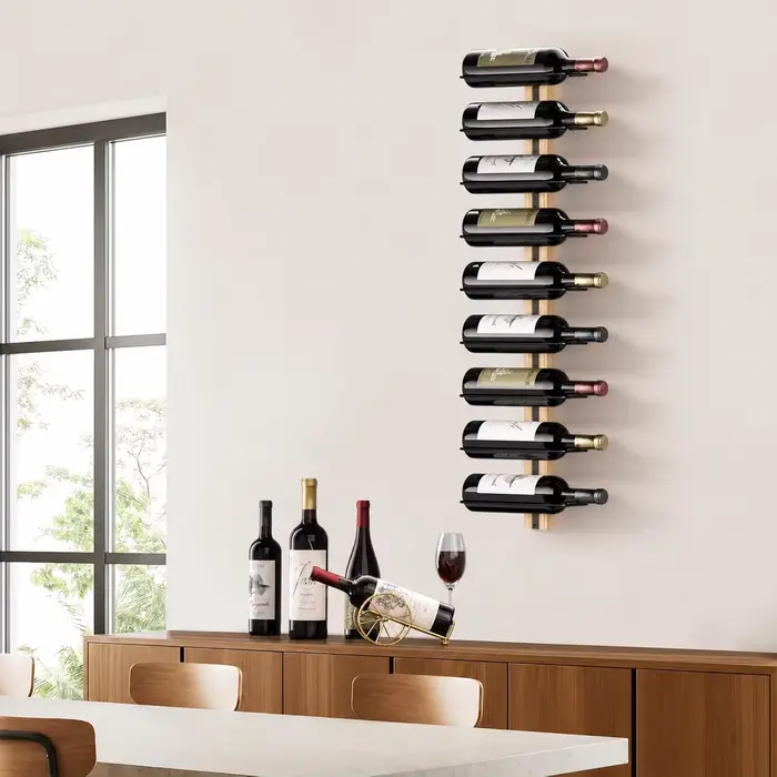 Porte-vin mural en bois pour 9 bouteilles