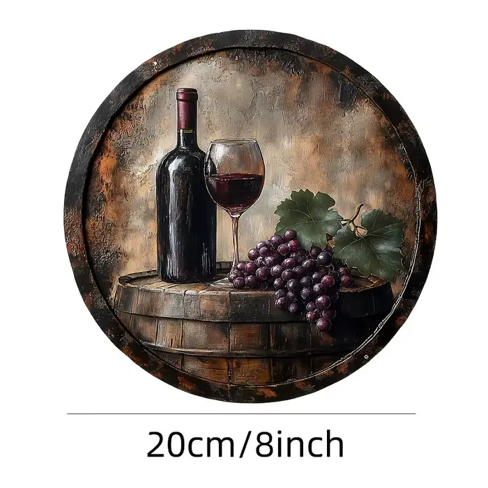 Panneau vintage en bois pour cave à vin - 20,32 x 20,32 cm Art mural rustique avec motif de raisins et de bouteilles de vin - Finition patinée, style Boho
