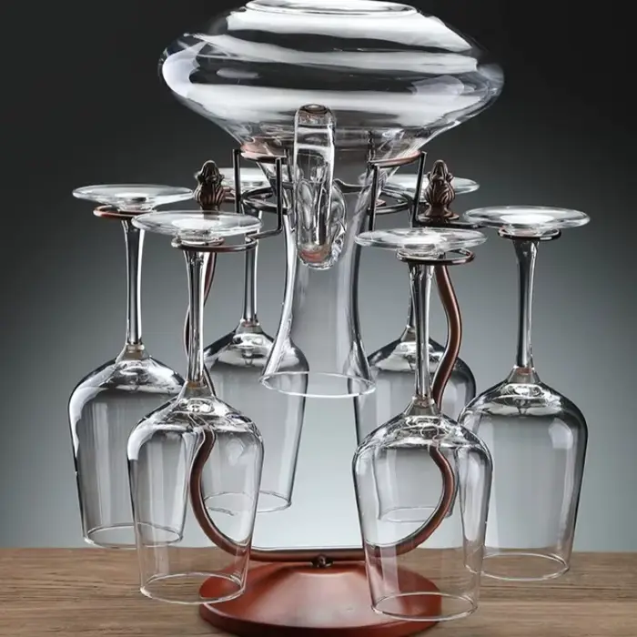 Casier à vin en bois massif avec support de carafe intégré
