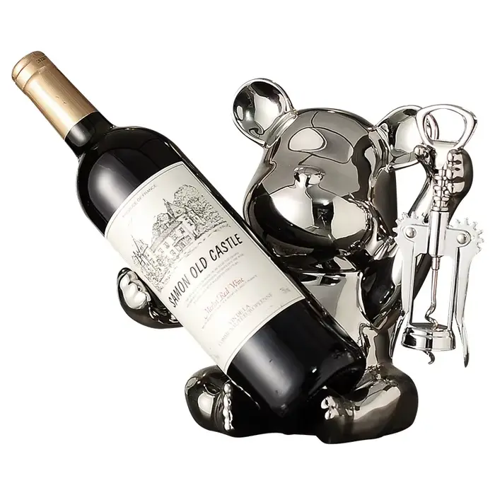 Casier à vin ours créatif avec ouvre-bouteille