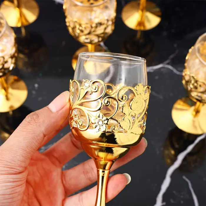 Verre à vin doré luxueux, élégant, vintage, creux, pour boire du vin, pour pendaison de crémaillère, cadeau de fête