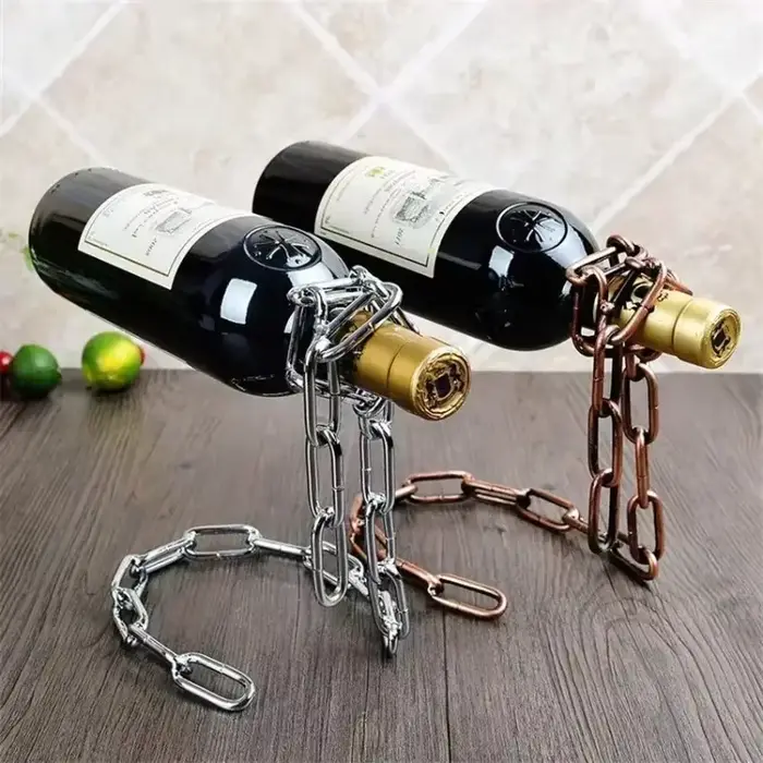 Cuisine Suspension magique chaîne de fer supports à vin une bouteille présentoirs à vin support salle à manger cave Bar décoration