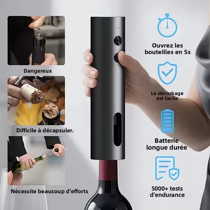 Ouvre-bouteille électrique Rechargeable avec coupe-feuille