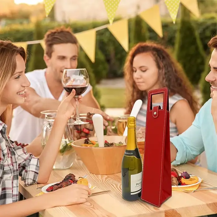 FLYMUYU sacs à vin boîtes à bouteilles de vin sac de vin rouge boîte en cuir sac d'emballage de bouteille décor de fête de mariage cadeau accessoires de vin
