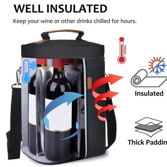 Sac à déjeuner sac isolant vin rouge 4 bouteilles vin glace froide refroidisseur pochettes en plein air porte-vin